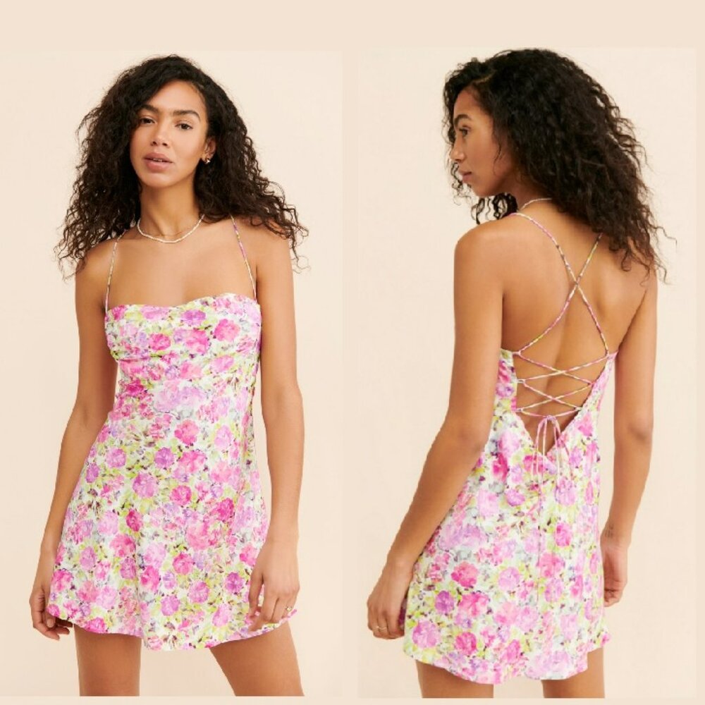 NWT For Love & Lemons Floral Paulina Rose Fabric Mini Dress Sz L